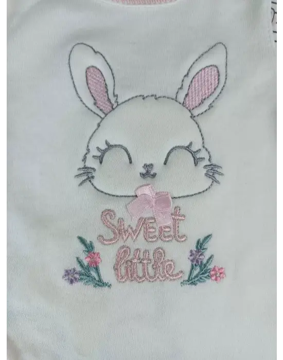 Omarı Minik Tavşan Nakışlı Bebek Tulumu Ekru