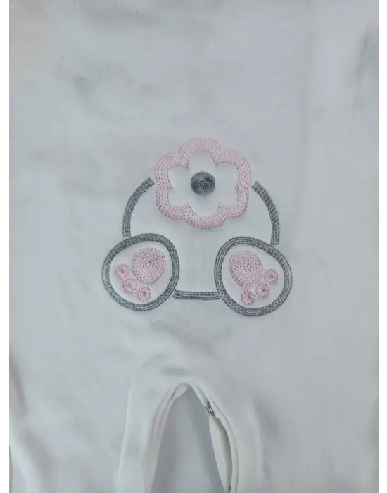 Omarı Minik Tavşan Nakışlı Bebek Tulumu Ekru