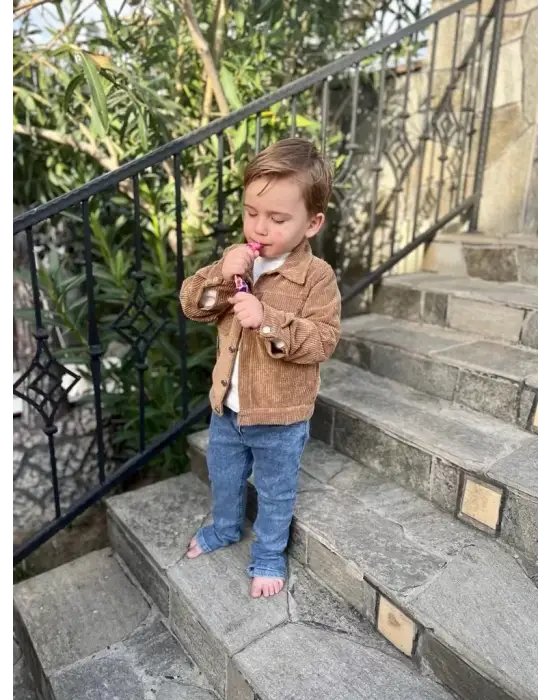 Omarı 3-4-5 Yaş Kadife Kot Pantolonlu Çocuk Takımı