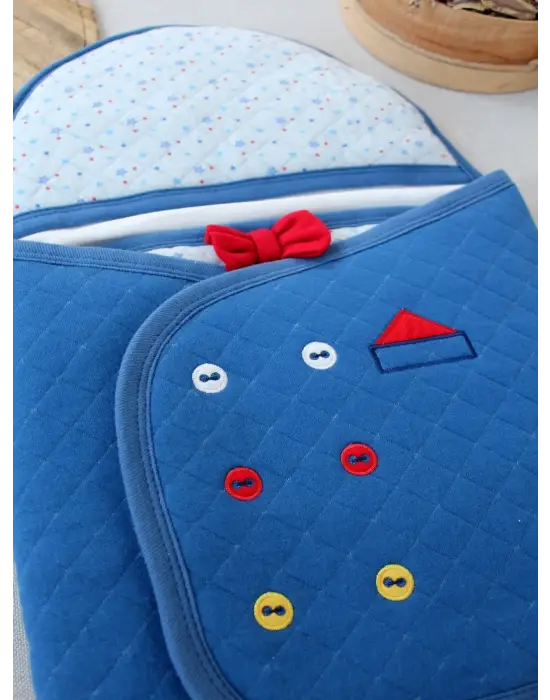 Omarı Yenidoğan Ayaklı Smokin Bebek Kundak Mavi