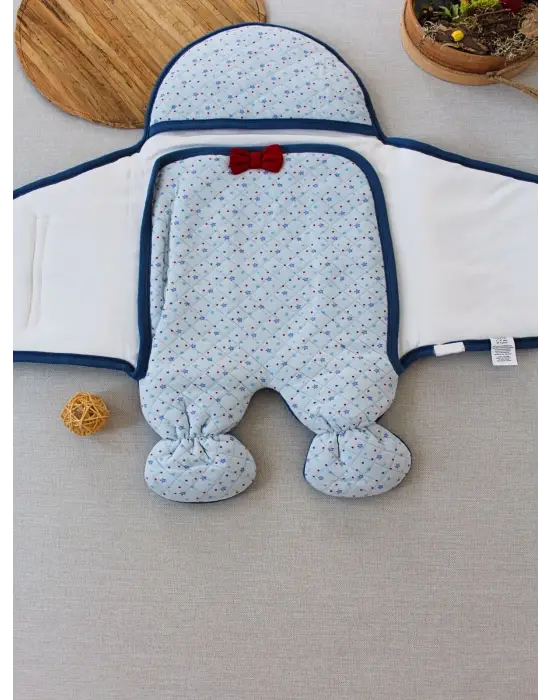 Omarı Yenidoğan Ayaklı Smokin Bebek Kundak Mavi