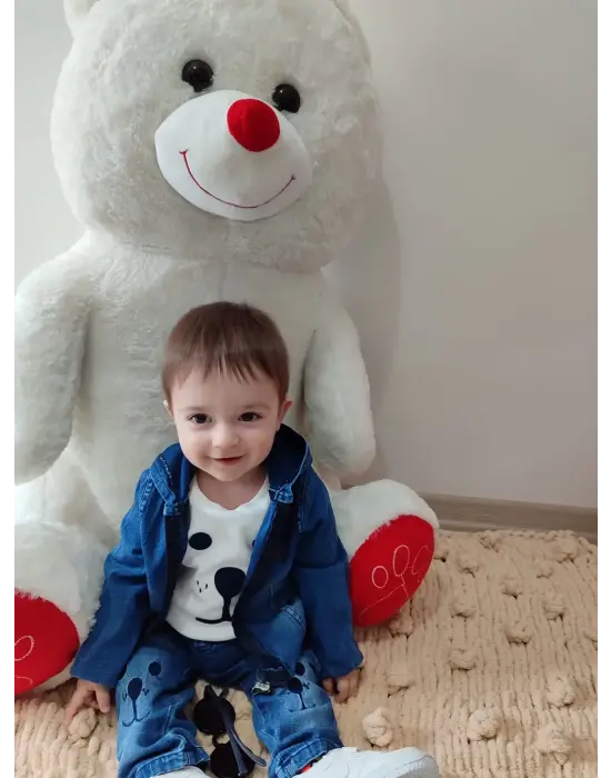 Omarı Kapşonlu Uzun Kol Erkek Bebek 3lü Kot Takımı Mavi