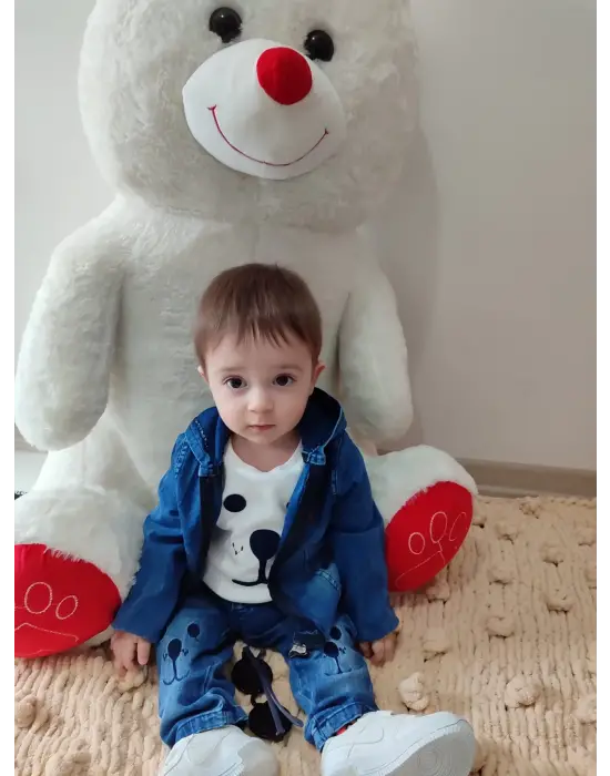 Omarı Kapşonlu Uzun Kol Erkek Bebek 3lü Kot Takımı Mavi