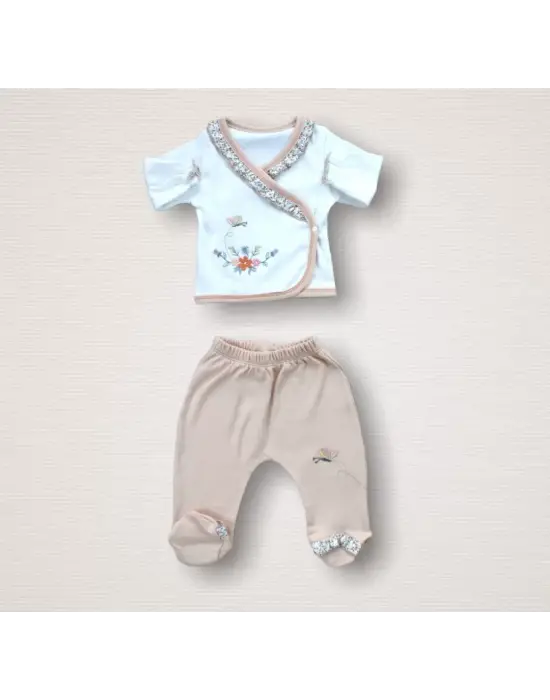 Omarı Erguvan Taç Nakışlı Kız Bebek Zıbın Takımı - Turuncu