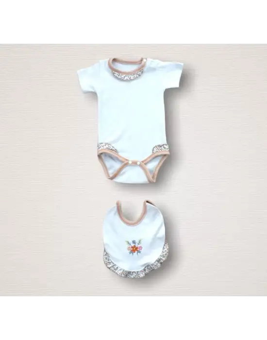 Omarı Erguvan Taç Nakışlı Kız Bebek Zıbın Takımı - Turuncu