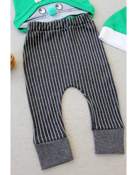 Omarı Şımarık Tavşan Nakışlı Bebek Sweat Takımı - Yeşil