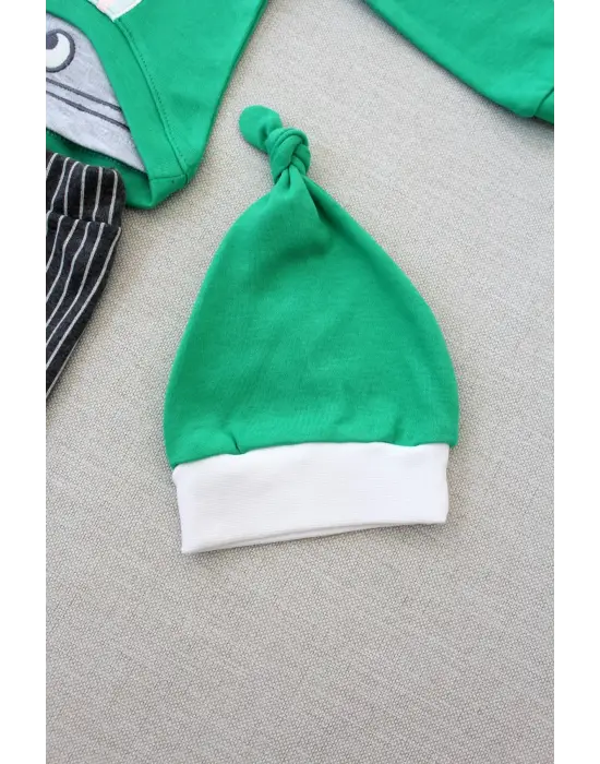 Omarı Şımarık Tavşan Nakışlı Bebek Sweat Takımı - Yeşil