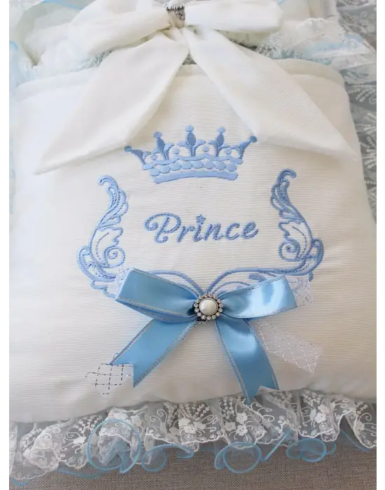 Omarı Nil Taç Nakışlı Yenidoğan 3lü Alt Açma Seti - Mavi