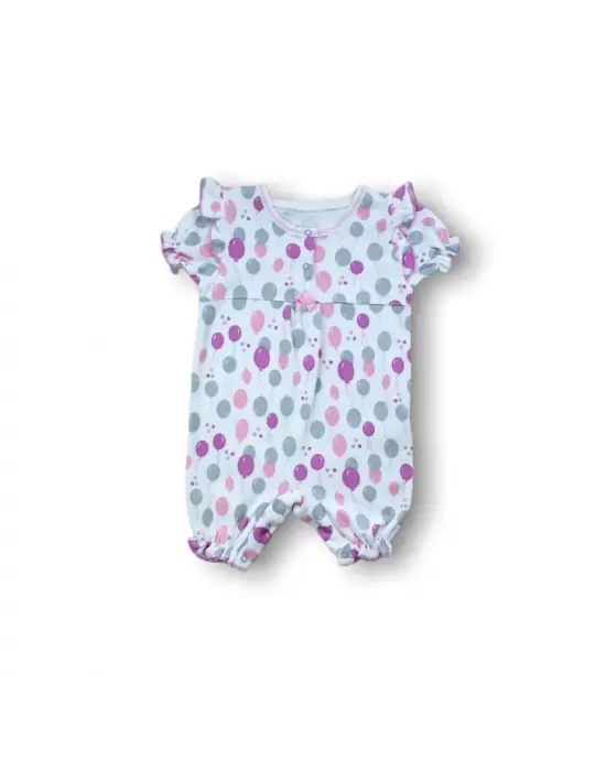 Omarı Uçan Balon Desenli Kısa Kollu Bebek Tulumu - Ekru