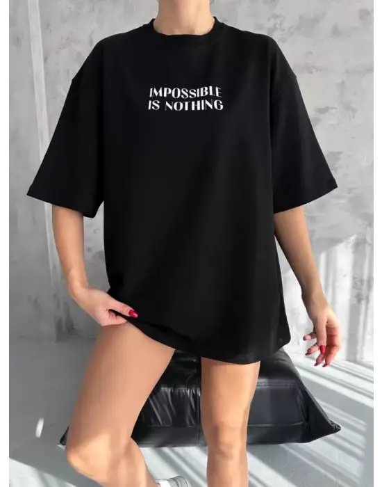 Omarı Trendy Unisex Siyah Baskılı Oversize T-Shirt