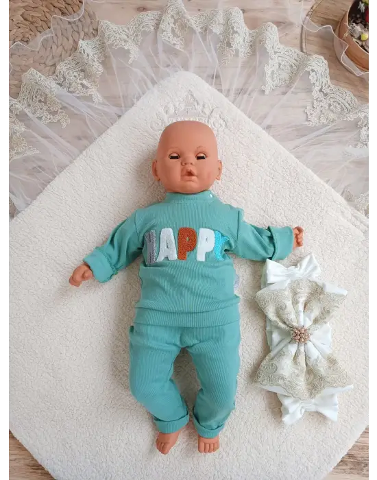 Omarı Kuzulu Taç Nakışlı Güpürlü Unisex Yenidoğan Battaniye