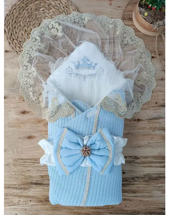 Omarı Yenidoğan Örgülü Trilüx Mavi Battaniye