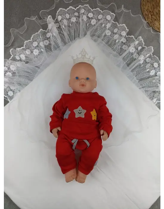 Omarı Yenidoğan Taç Nakışlı Soft Cotton Kundak Battaniyesi