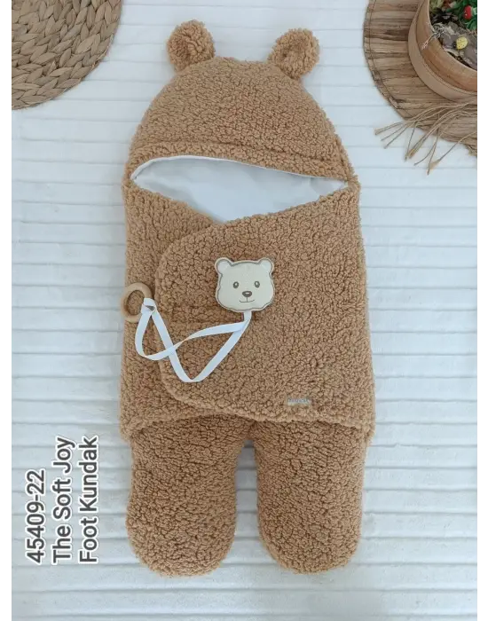 Omarı Yenidoğan Ayaklı Bebek Battaniyesi Kundak Kahverengi