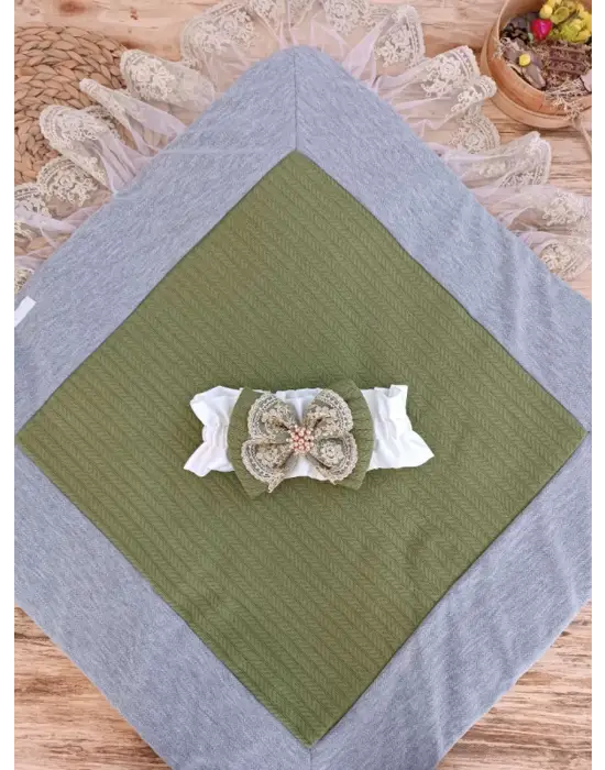 Omarı Yenidoğan Taç Nakışlı Yeşil Bebek Battaniyesi