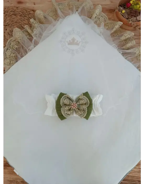 Omarı Yenidoğan Taç Nakışlı Yeşil Bebek Battaniyesi