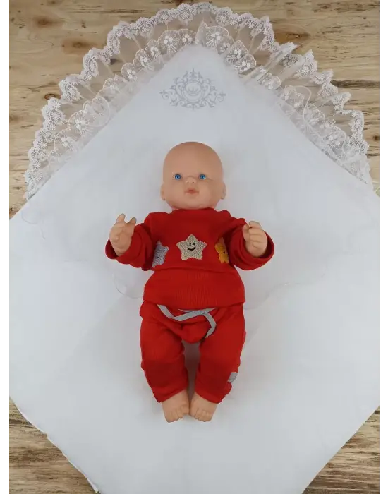 Omarı Pırıltı Taç Nakışlı Yenidoğan Bebek Battaniyesi