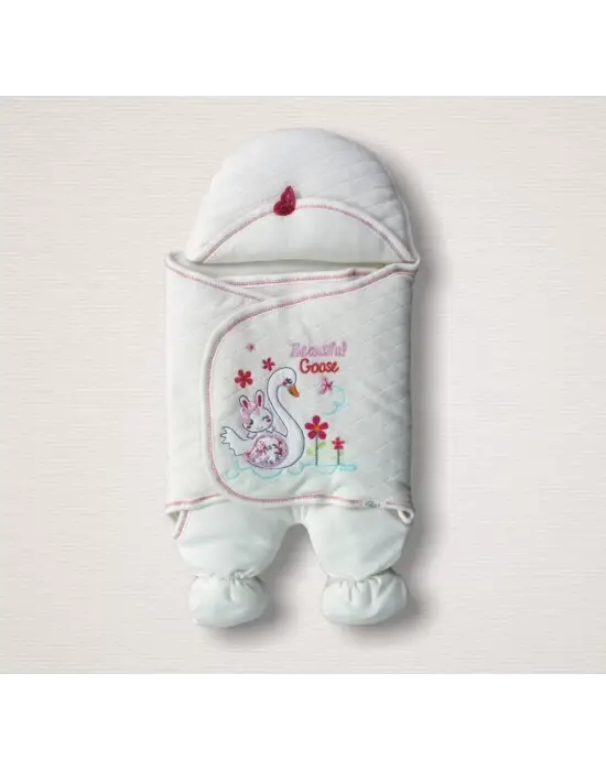 Omarı Yenidoğan Çiçekli Ördek Nakışlı Bebek Battaniyesi