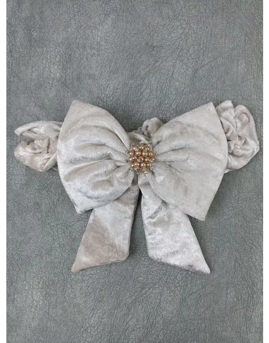 Omarı İnci Fiyonklu Yenidoğan Dantel Bebek Battaniyesi - Vizon-Ekru