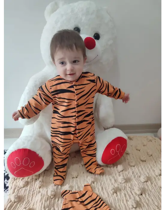Omarı Şirin Zebra Desenli Bebek Tulumu - Sarı