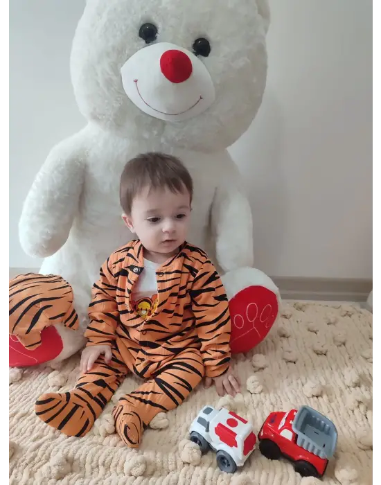 Omarı Şirin Zebra Desenli Bebek Tulumu - Sarı