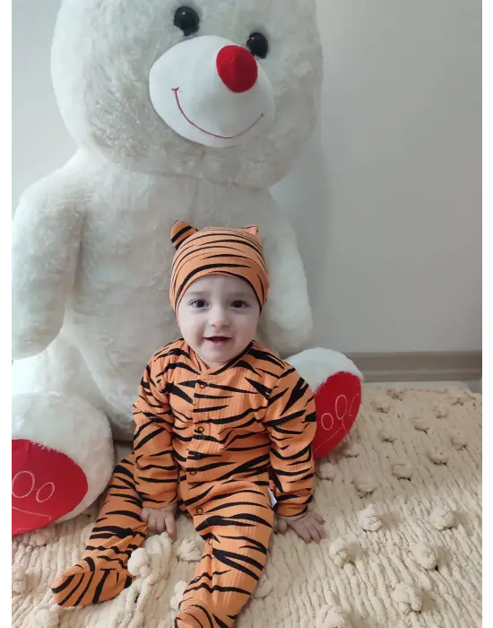 Omarı Şirin Zebra Desenli Bebek Tulumu - Sarı