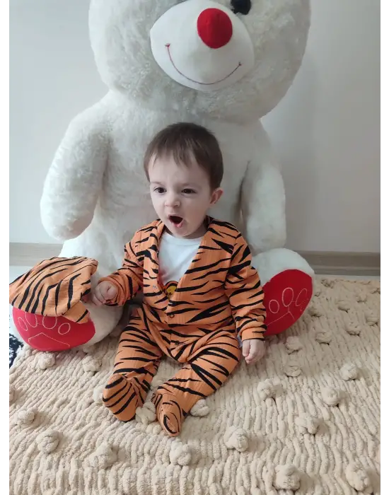 Omarı Şirin Zebra Desenli Bebek Tulumu - Sarı