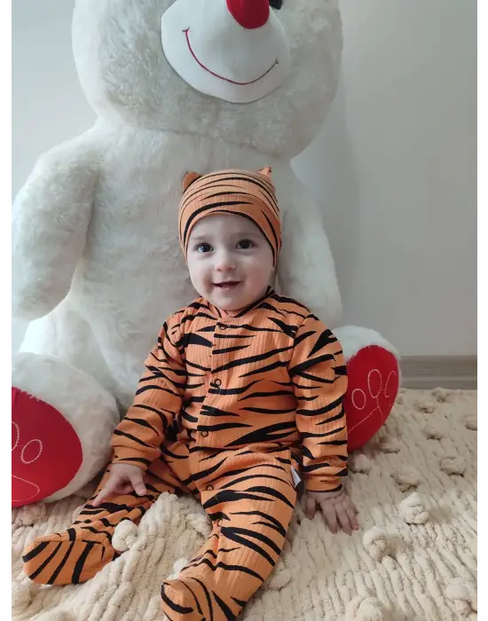 Omarı Şirin Zebra Desenli Bebek Tulumu - Sarı