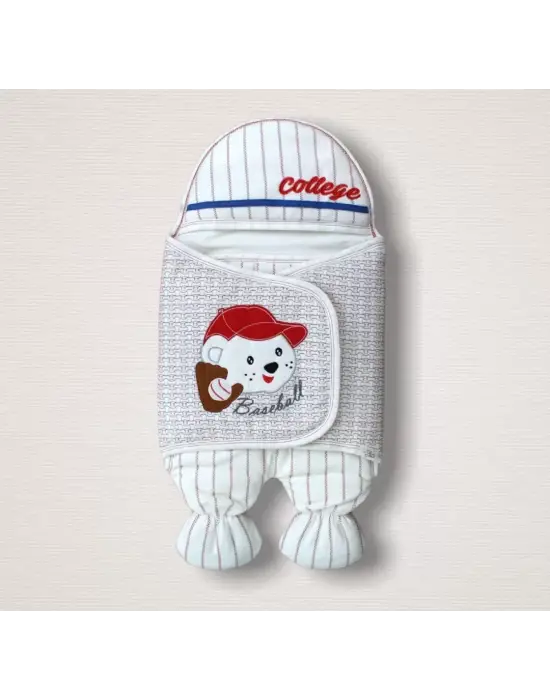 Omarı Yenidoğan Beyzbolcu Nakışlı Kundak Ekru