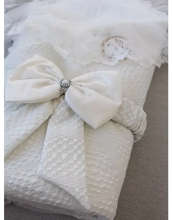 Omarı Yenidoğan Erguvan Kenarlı Kundak Battaniyesi