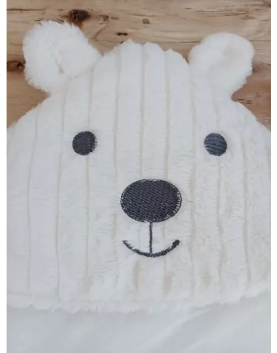 Omarı Yenidoğan Wool Yün Ayıcık Kulaklı Kundak Battaniye