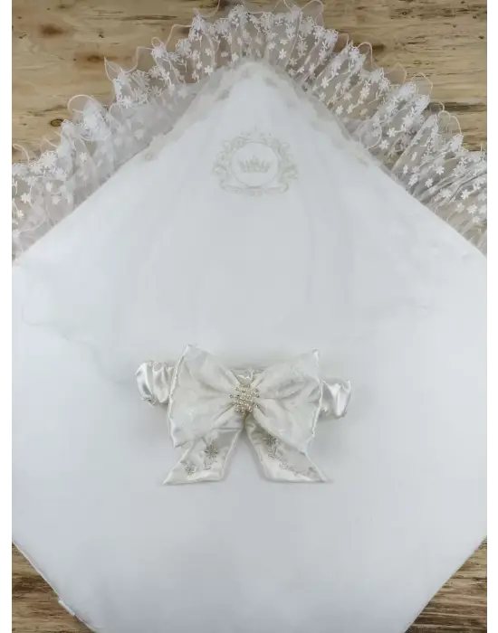 Omarı İpek Venüs Taç Nakışlı Yenidoğan Delüks Bebek Battaniyesi