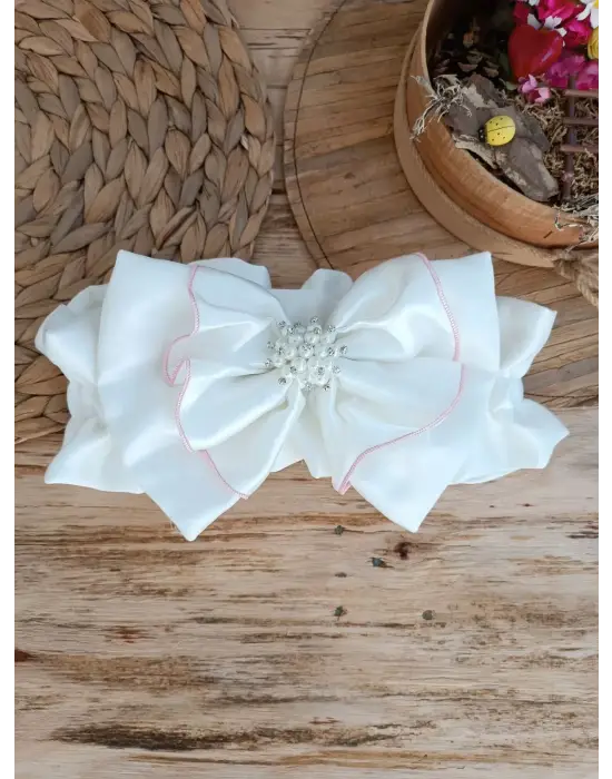 Omarı Yenidoğan Wool Yün Kumaş Güpür Duvaklı Battaniye - Pembe