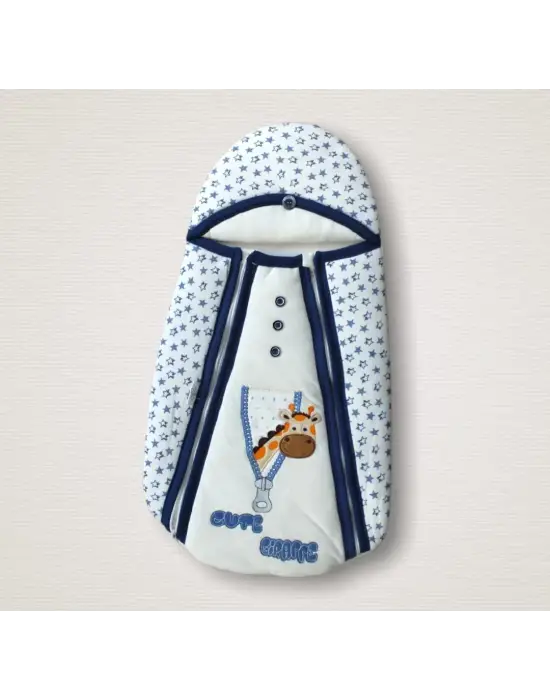 Omarı Yenidoğan Zürafa Nakışlı Mavi Bebek Battaniyesi