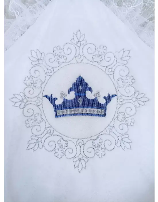 Omarı İnci Fiyonklu Yenidoğan Kadife Taçlı Dantelli Bebek Battaniyesi