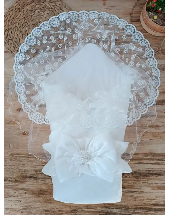 Omarı Yenidoğan Ay Işığı Papatya Dantelli Battaniye