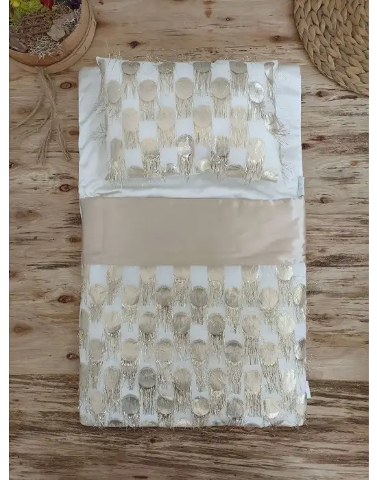 Omarı İzmir İncisi Tül İşlemeli Yenidoğan 3lü Alt Açma Seti Gold