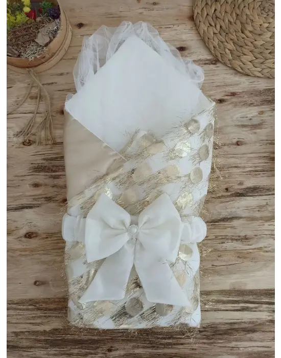 Omarı İzmir İncisi Tül İşlemeli Yenidoğan 3lü Alt Açma Seti Gold