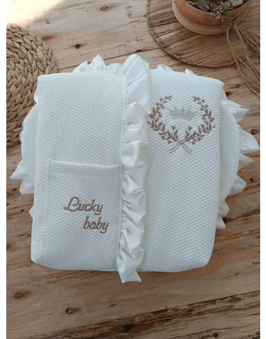 Omarı Ultra Lüks Bebek Battaniyesi Kundak Ekru