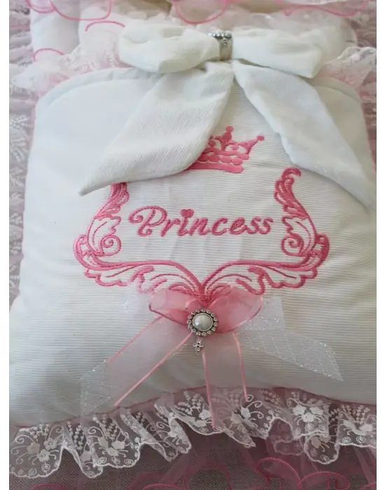 Omarı Yenidoğan Taç Nakışlı Trilüks Alt Açma Seti - Fuşya