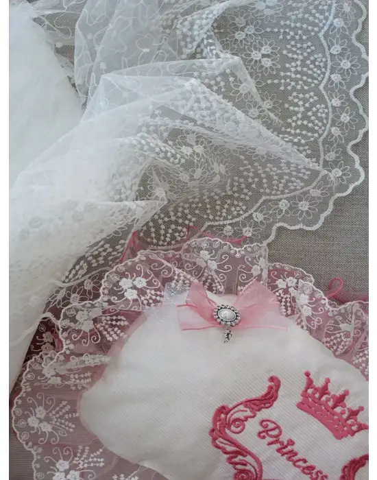 Omarı Yenidoğan Taç Nakışlı Trilüks Alt Açma Seti - Fuşya