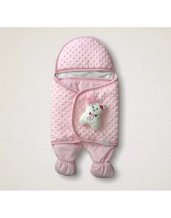 Omarı Yenidoğan Bebek Ayaklı Kundak Battaniyesi - Oyuncaklı Topçikli Pembe