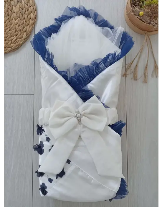 Omarı Yenidoğan İnci Desenli Lüks Alt Açma Seti Lacivert