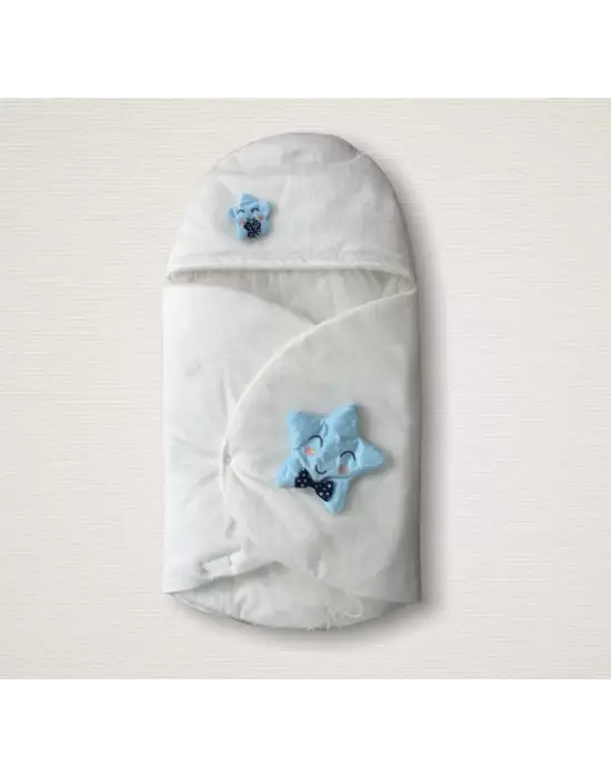 Omarı Yenidoğan Yıldız Detaylı Şapkalı Kundak Battaniyesi