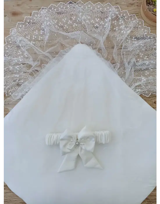 Omarı Lüks Nakışlı Yenidoğan Kundak Battaniyesi - Ekru