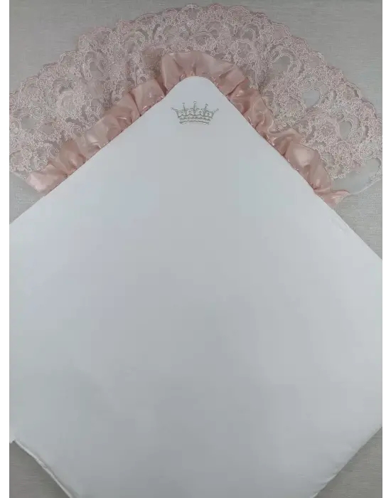 Omarı İnci ve Dantel Detaylı Gül Kurusu Battaniye