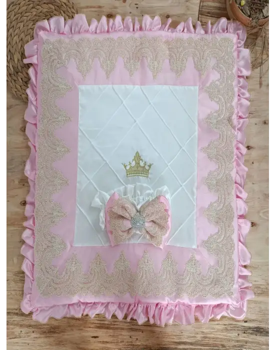 Omarı Lüks Kelebek Desenli Yenidoğan Bebek Battaniyesi - Pembe