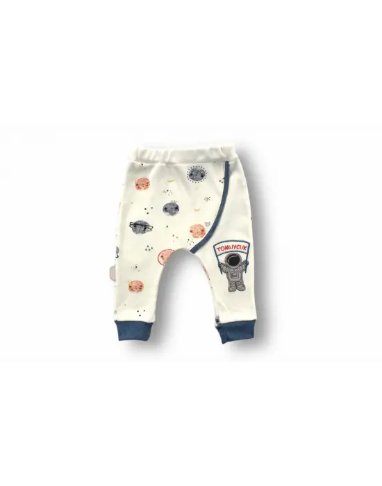 Omarı Sevimli Kozmonot Nakışlı Bebek Takımı Ekru