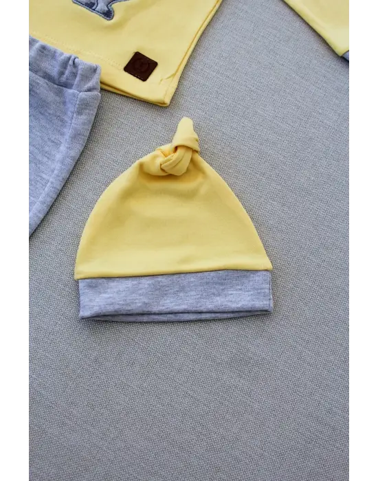 Omarı Minik Dino Nakışlı Uzun Kollu Bebek Takımı Sarı