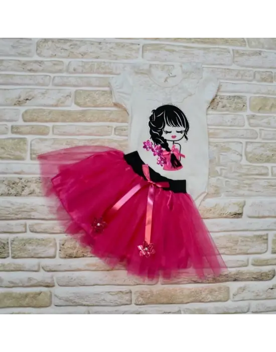 Omarı Yenidoğan Kız Bebek Tütü Etek Takımı - Fuşya